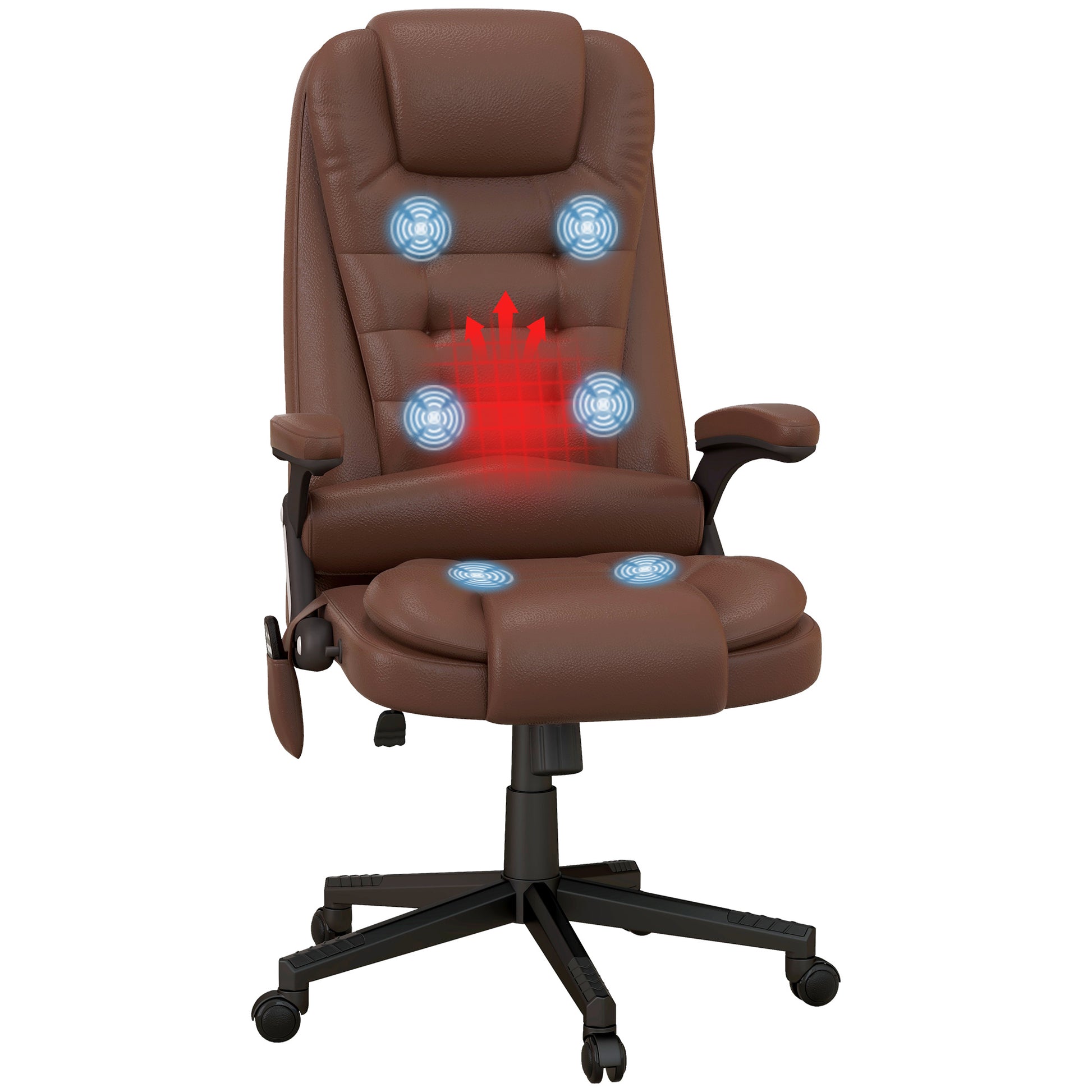 Homcom High Back Vibration Massage Office Chair With 6 Vibration Points, Heated Reclining Pu Leather Computer Chair With Armrest And Remote, Brown Brown Pu
