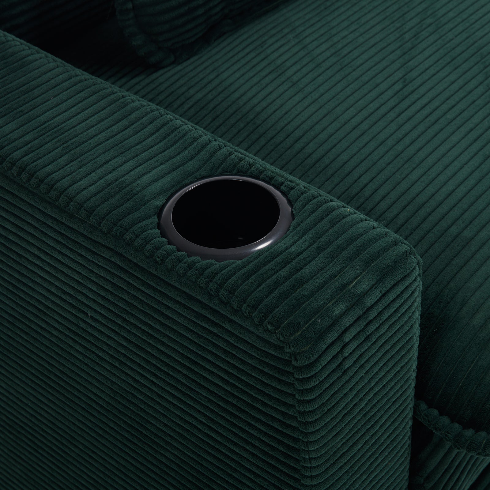 L Shape Sofa Couch With Usb & Cup Holders, Corduroy Stripe Fabric 3 Seater Sofa With 1 Ottoman, Green Green Wood 4 Seat