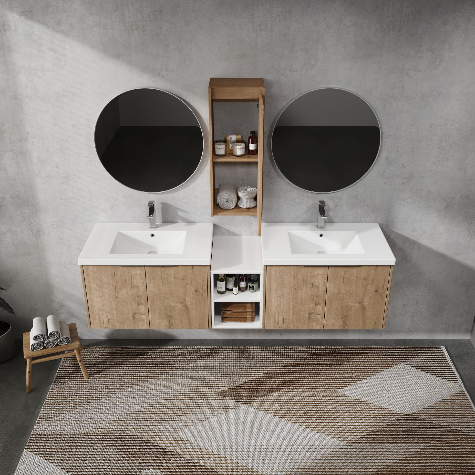 72" Wall Mounted Bathroom Vanity With Sink And Side Cabinet, Soft Close Doors,00112Imo 00630Imox2 00612Gwh Combination Cabinet Kd Packing Imitative Oak Bathroom Modern Plywood Plywood