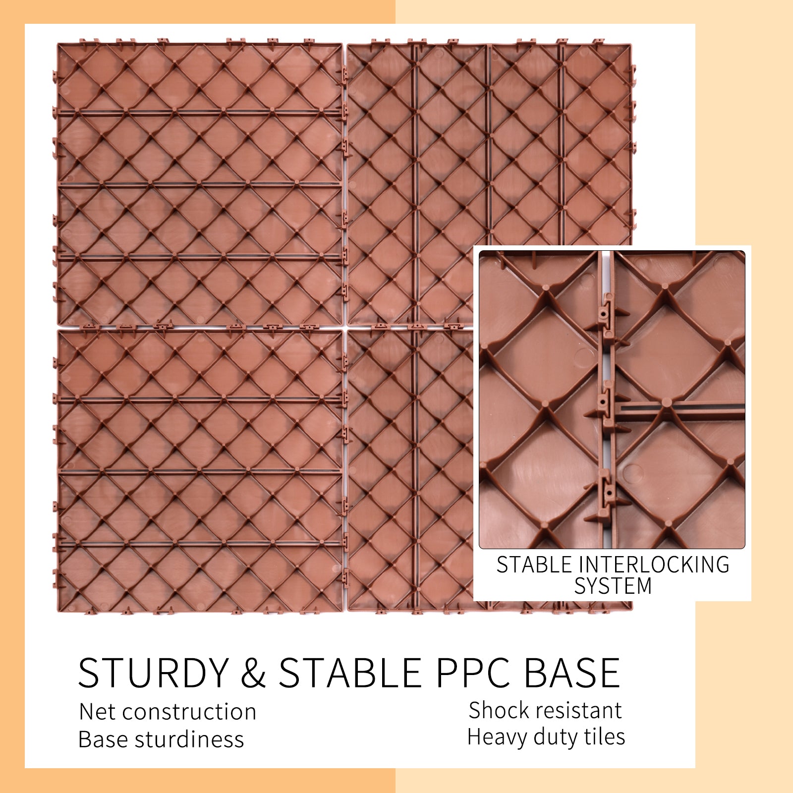 Plastic Interlocking Deck Tiles, 11.8"X11.8" Pack Of 44 , Patio Flooring Outdoor Waterproof All Weather Use For Garden Poolside Front Back Yard, Mahogany Colour Mahogany Plastic