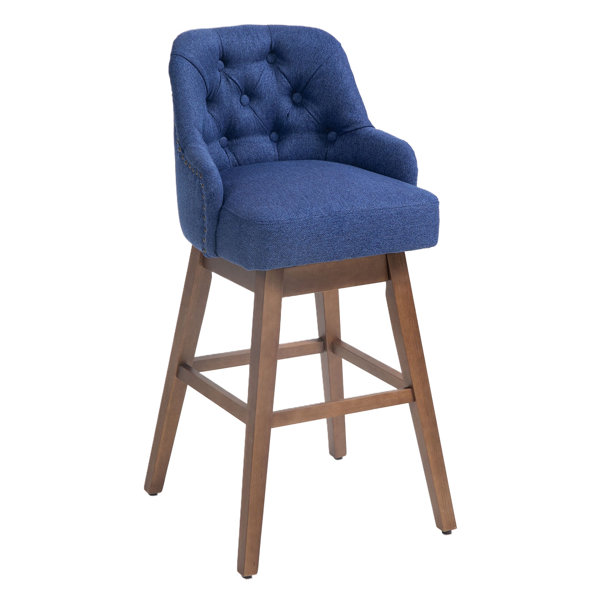 Coolmore Bar Stools Set Of 2 Counter Height Chairs With Footrest For Kitchen, Dining Room And 360 Degree Solid Wood Legs Swivel Bar Stools Set Of 2 Navy Linen Navy Foam Linen