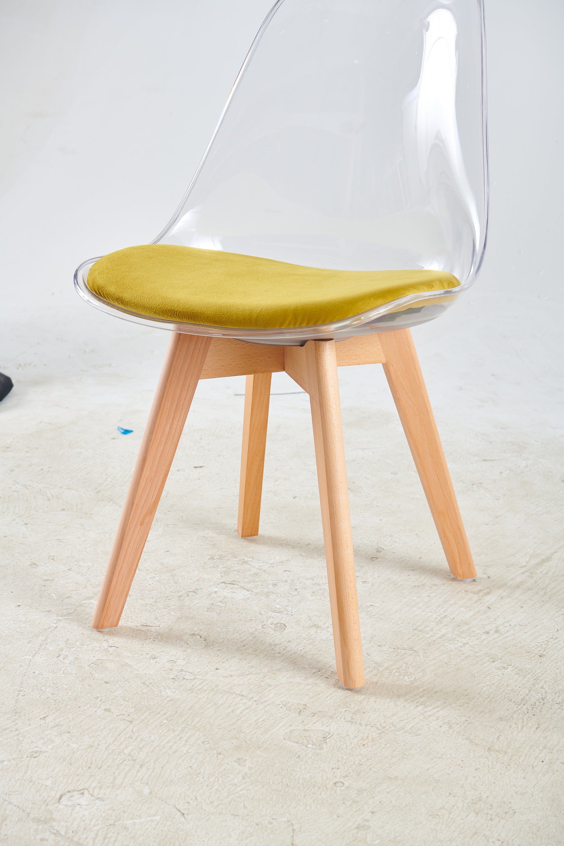 Wood Leg And Transparent Back Chair,Set Of 4,Dining Chair,Coffee Chair Transparent Wood Plastic