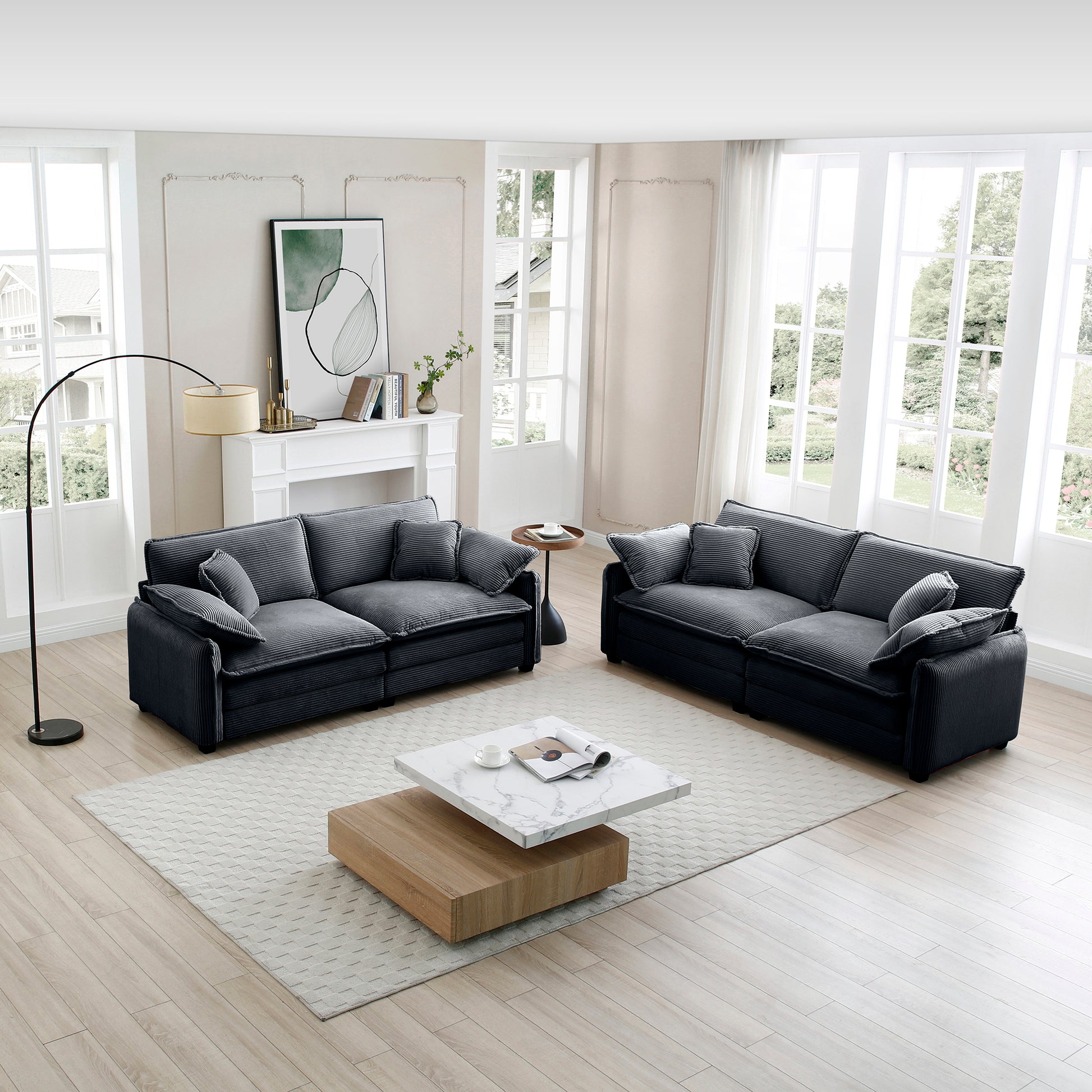 Modern Living Room Sofa Two Piece Set, Suitable For Living Room And Bedroom Sofa Set, Consists Of Two Pieces Of 2 Seater Sofa,Grey Corduroy Grey Corduroy 5 Seat