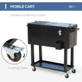 Outsunny 80 Qt Rolling Cooling Bins Ice Chest On Wheels Outdoor Stand Up Drink Cooler Cart For Party, Black Black Plastic