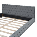 Queen Size Velvet Upholstered Platform Bed, With Luxurious Diamond Grid Headboard,Gray Queen Gray Plywood