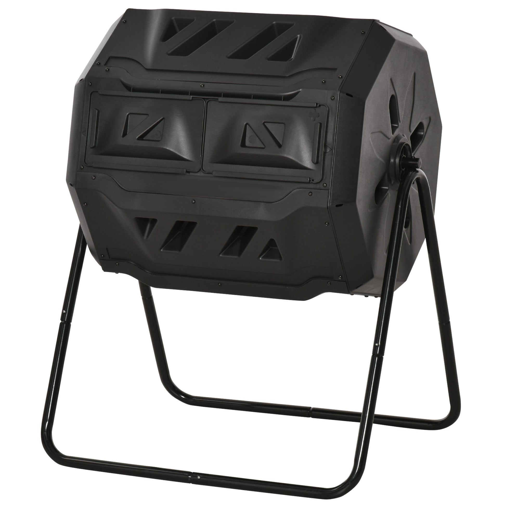 Outsunny Tumbling Compost Bin Outdoor 360 Dual Rotating Composter 43 Gallon, Black Black Plastic