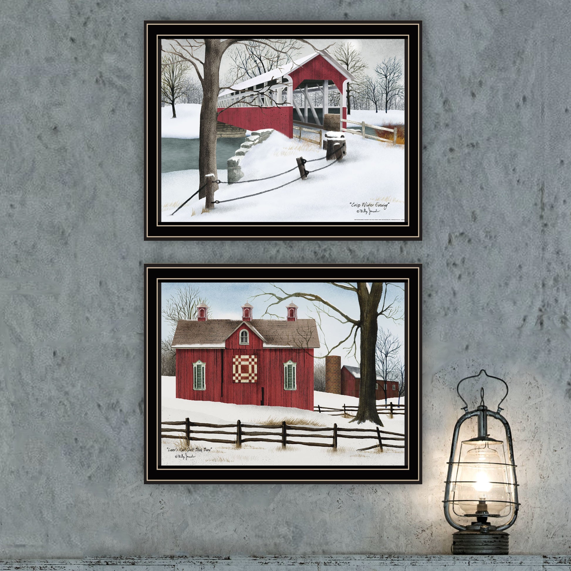 2 Piece Vignette Lovers Knot Quilt Barn, Covered Bridge Black Framed Wall Art For Living Room, Bedroom Wall Art Print For Home Decor By Billy Jacobs Multi Wood Paper