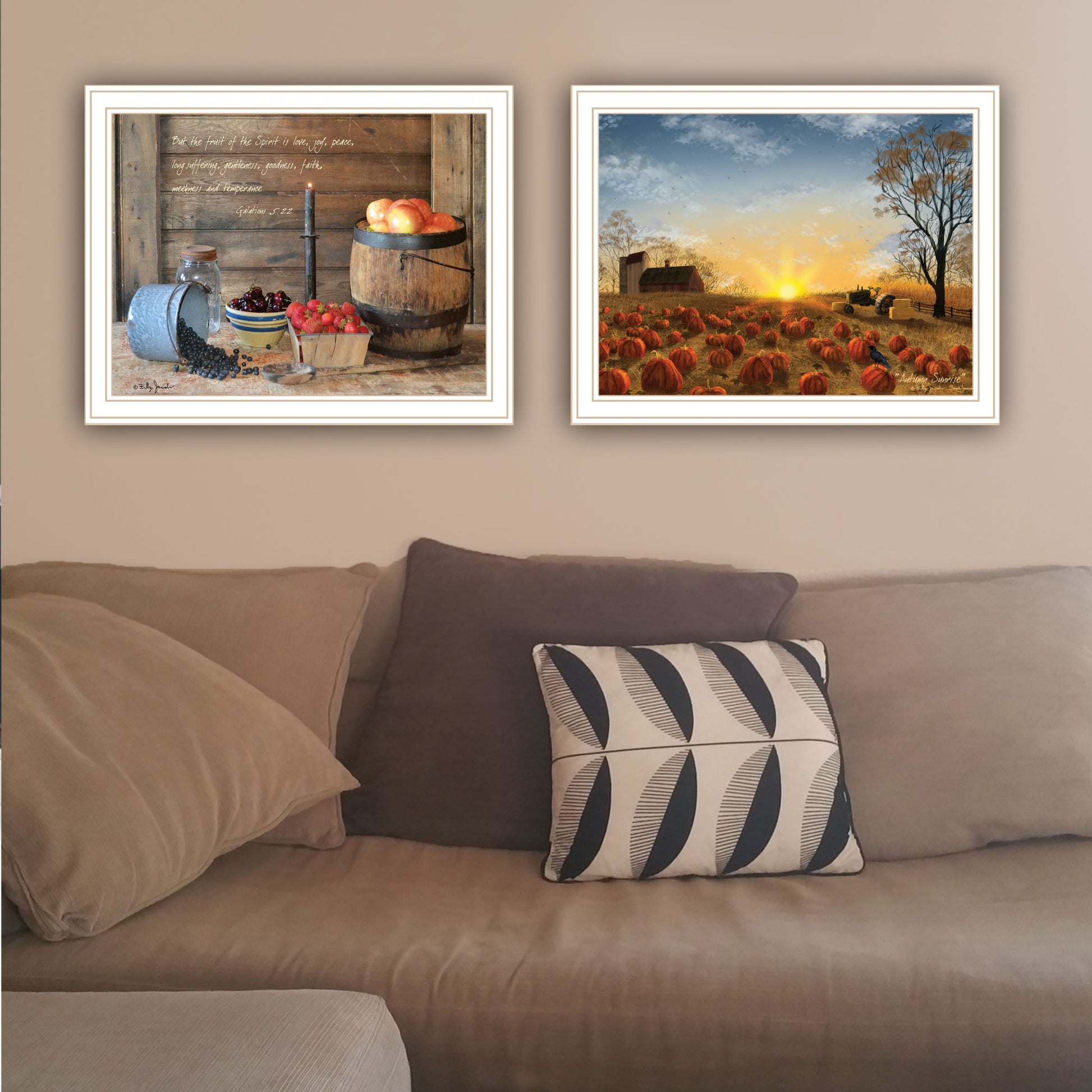 2 Piece Vignette Autumn Sunrise, Fruit Of The Spirit White Framed Wall Art For Living Room, Bedroom Wall Art Print For Home Decor By Billy Jacobs Multi Wood Paper