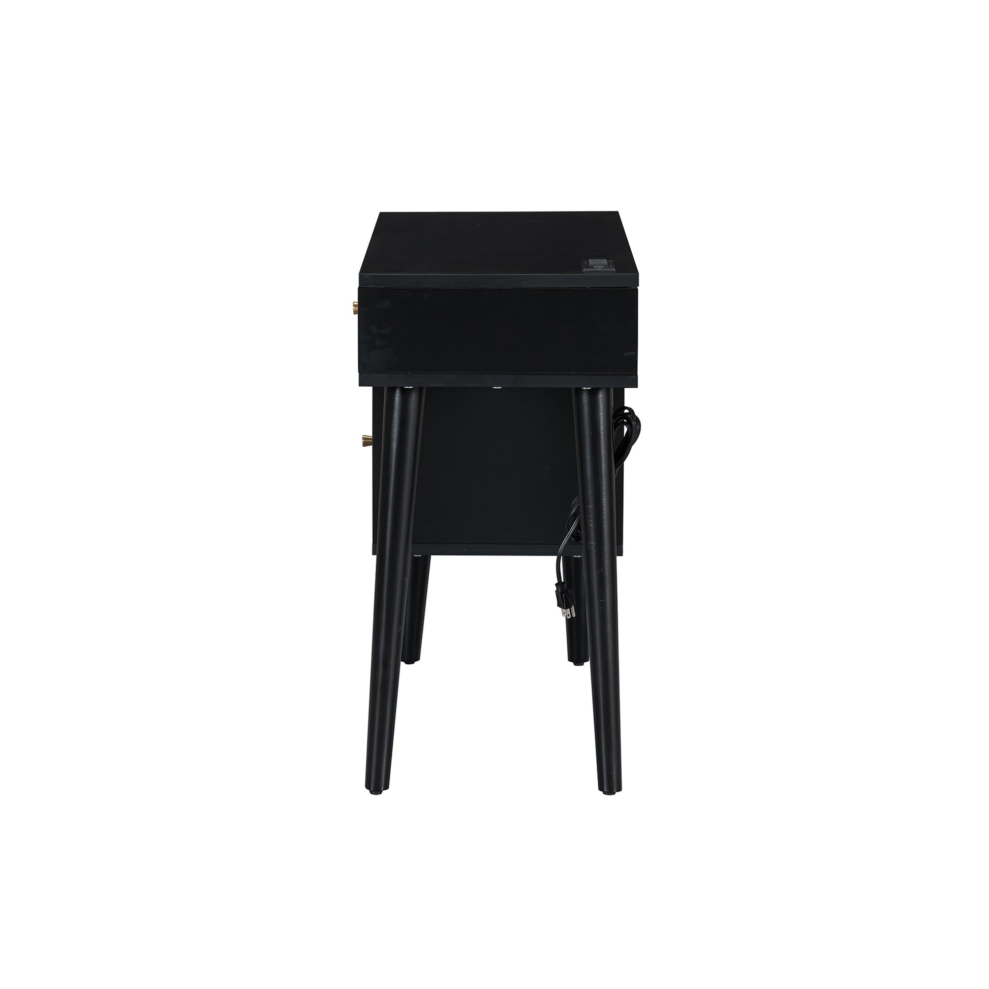 39" Retro Bohemian Style Wooden Makeup Vanity Set With Charging Plug&Usb Port And Stool, Dressing Table With 3 Storage Drawers And 1 Rectangular Rattan Drawer, Black Black 4 Drawers Wood