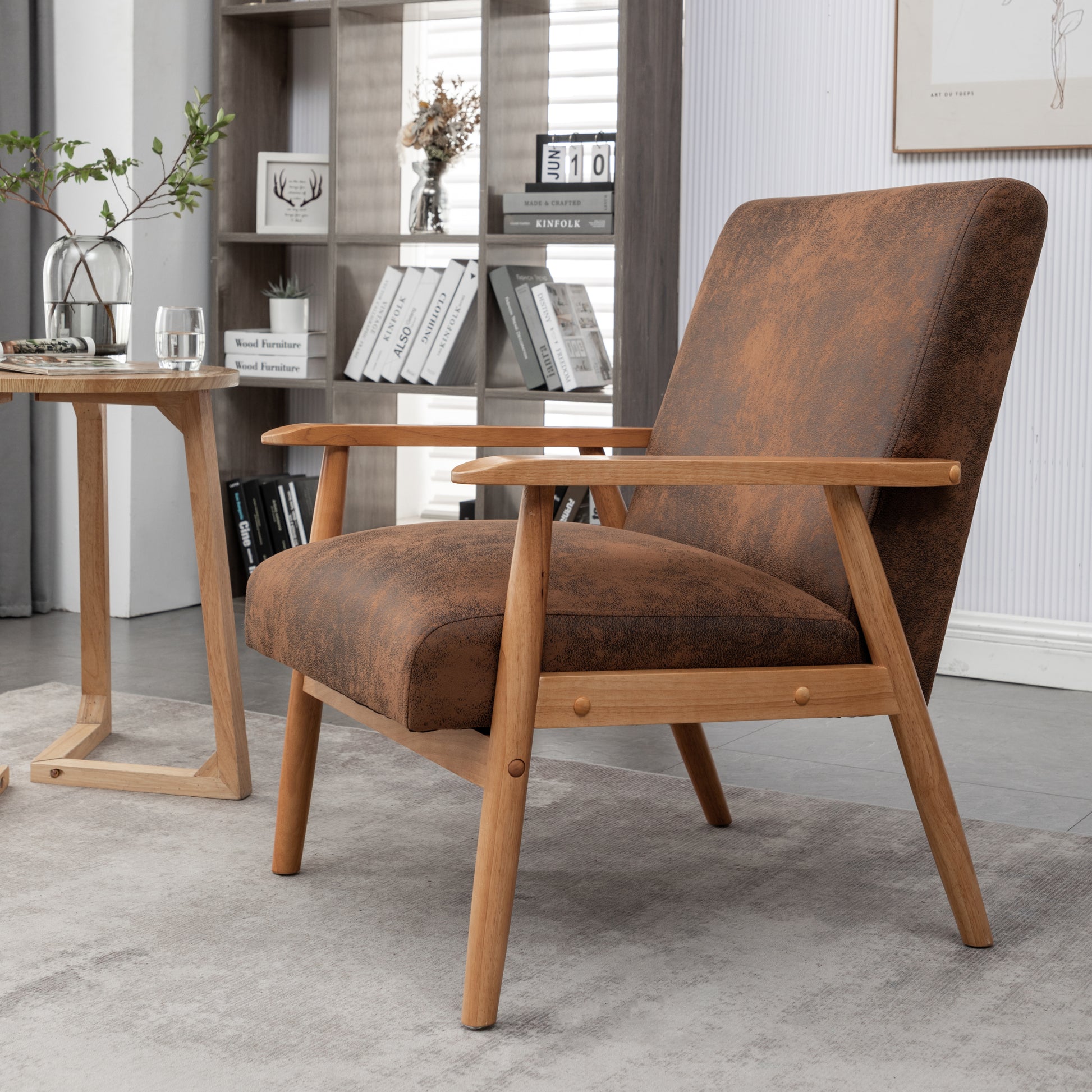 25.38'' Wide Classic Mid Century Modern Arm Chair, Light Brown Light Brown Microfiber
