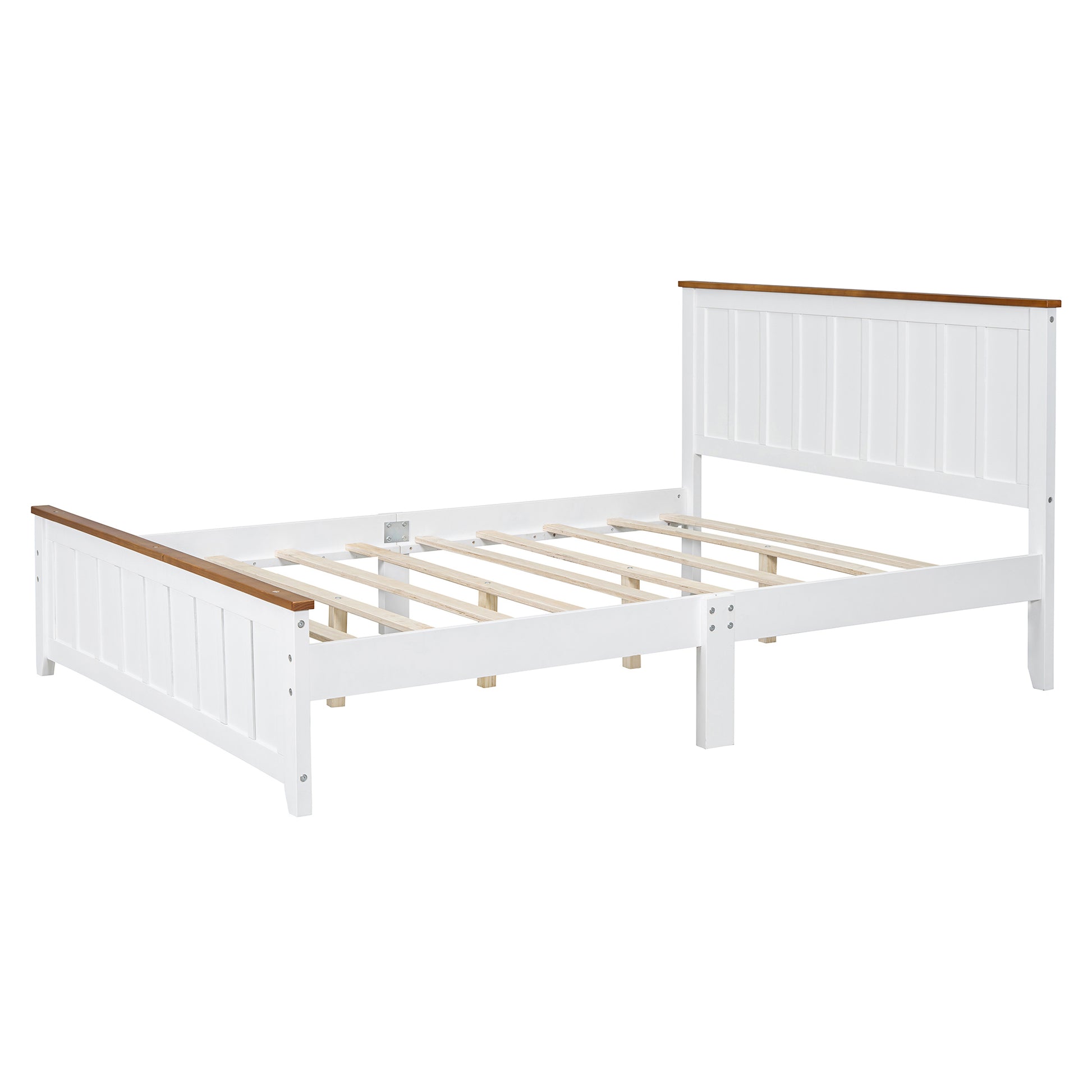 Queen Size Wood Platform Bed Wooden Slat Support, Vintage Simple Bed Frame With Rectangular Headboard And Footboard, White Box Spring Not Required Queen White Wood