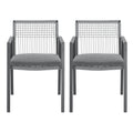 Outdoor Dining Chair Set Of 2, Aluminum Ropeoutdoor Armchair Seating For Patio Backyard Poolside Balcony, Cushion Included Black Grey Aluminium
