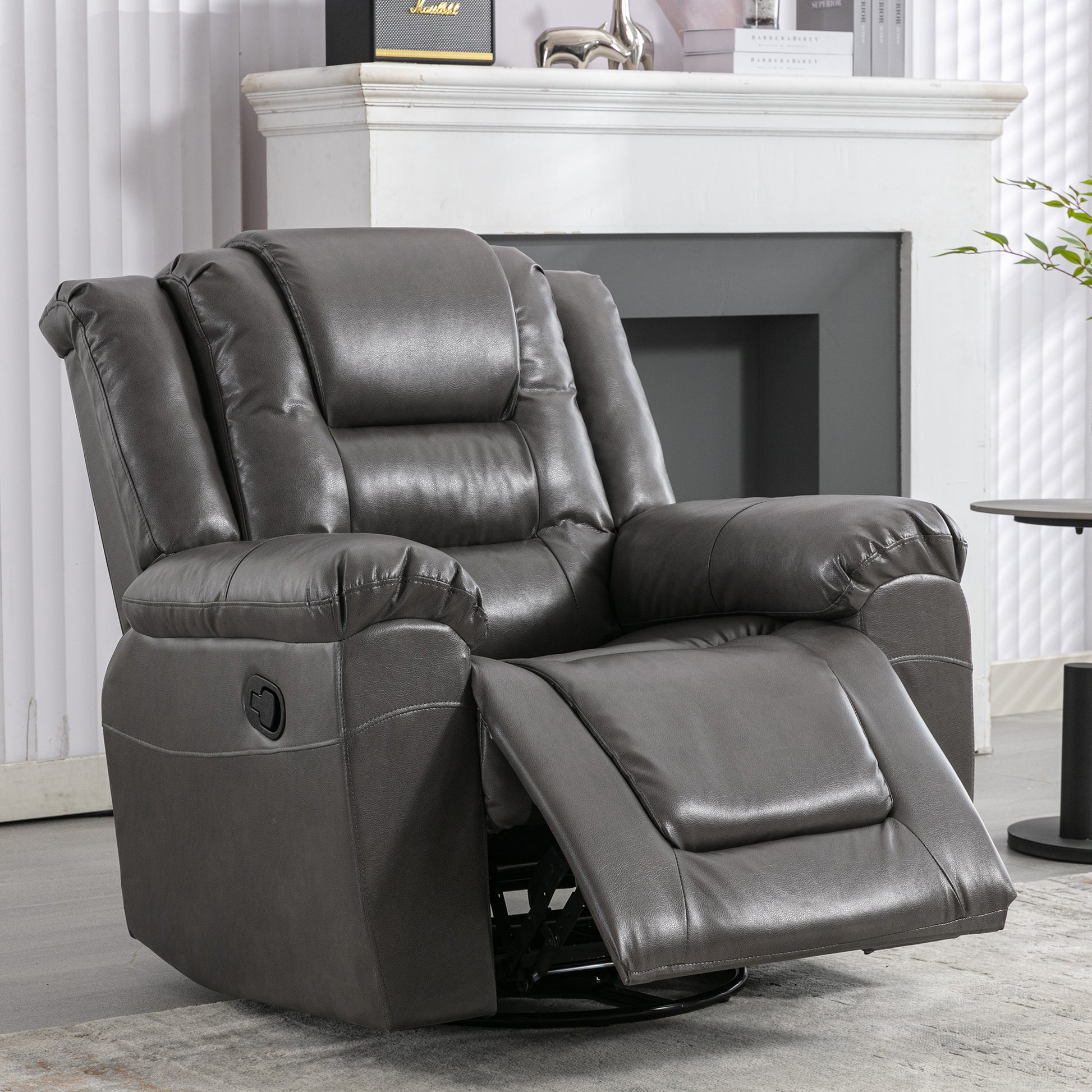 360 Swivel And Rocking Home Theater Recliner Manual Recliner Chair With Wide Armrest For Living Room,Bedroom, Grey Grey Foam Pu