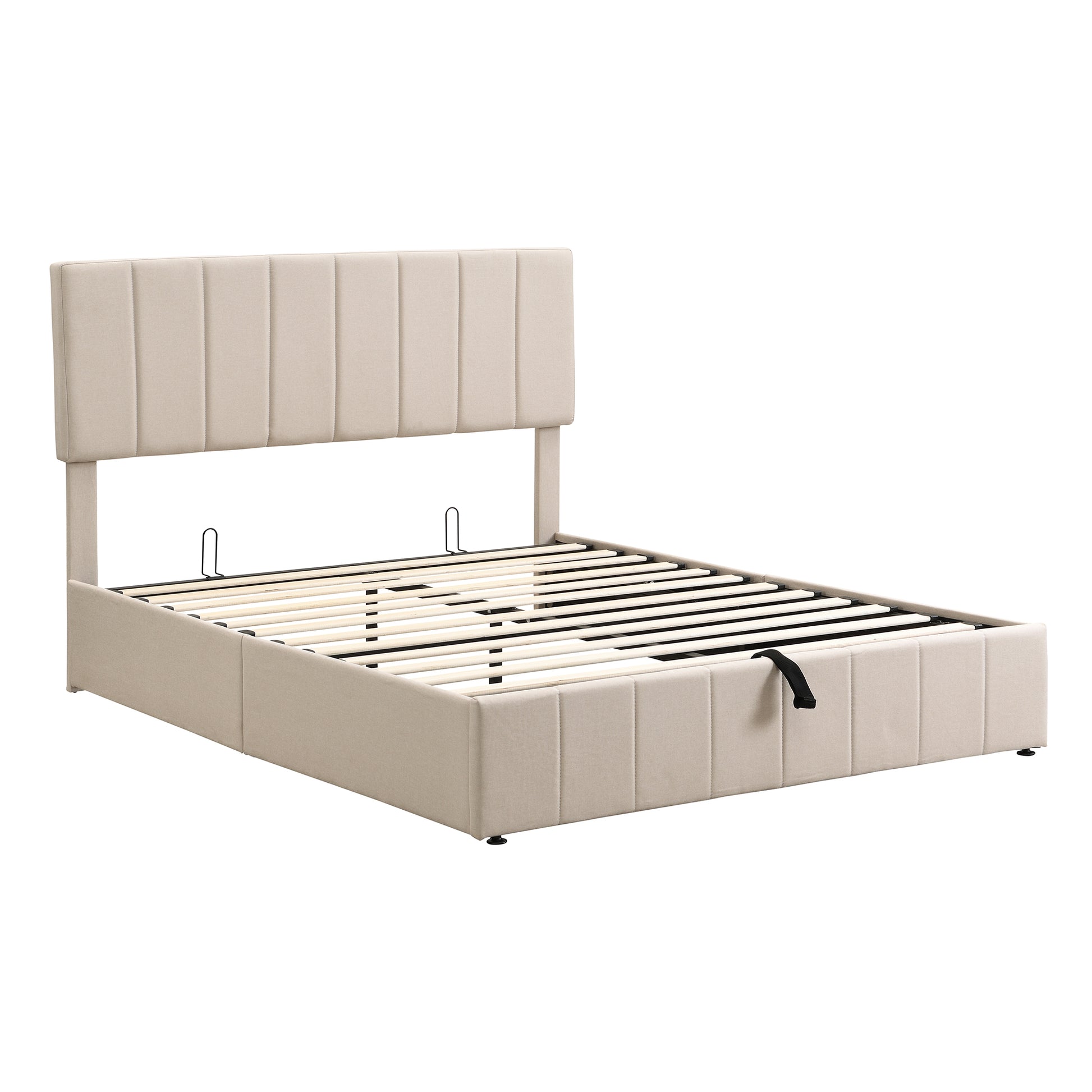 Queen Size Upholstered Platform Bed With A Hydraulic Storage System Beige Old Sku: Lp000211Aaa Beige Upholstered