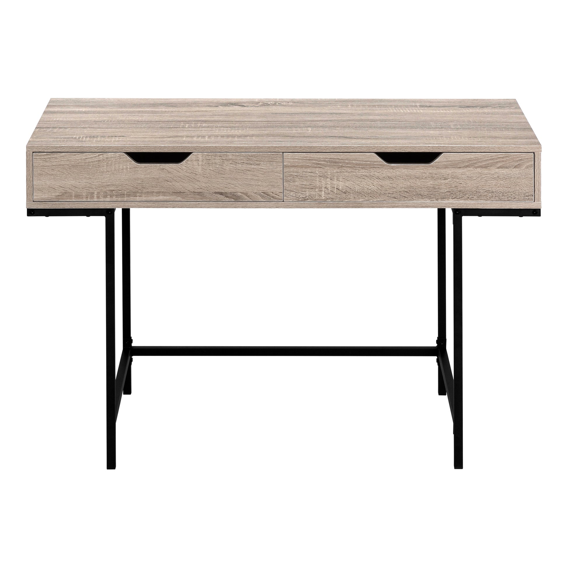 Computer Desk, Home Office, Laptop, Storage Drawers, 48"L, Work, Brown Laminate, Black Metal, Contemporary, Modern Taupe Particle Board
