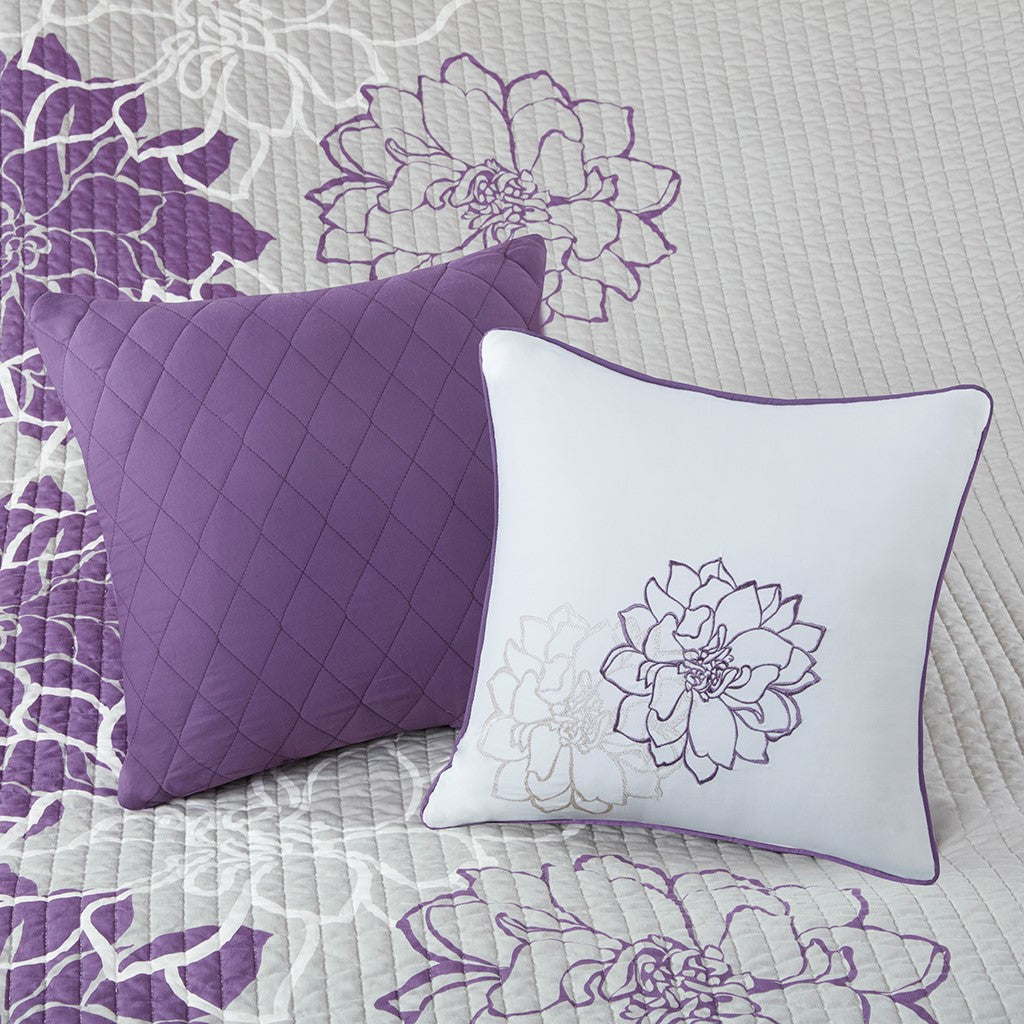 6 Piece Printed Cotton Quilt Set With Throw Pillows Taupe Grey Purple Full Queen Full Purple Cotton