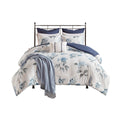 7 Piece Printed Seersucker Comforter Set With Throw Blanket Blue Full Queen Full Blue Microfiber