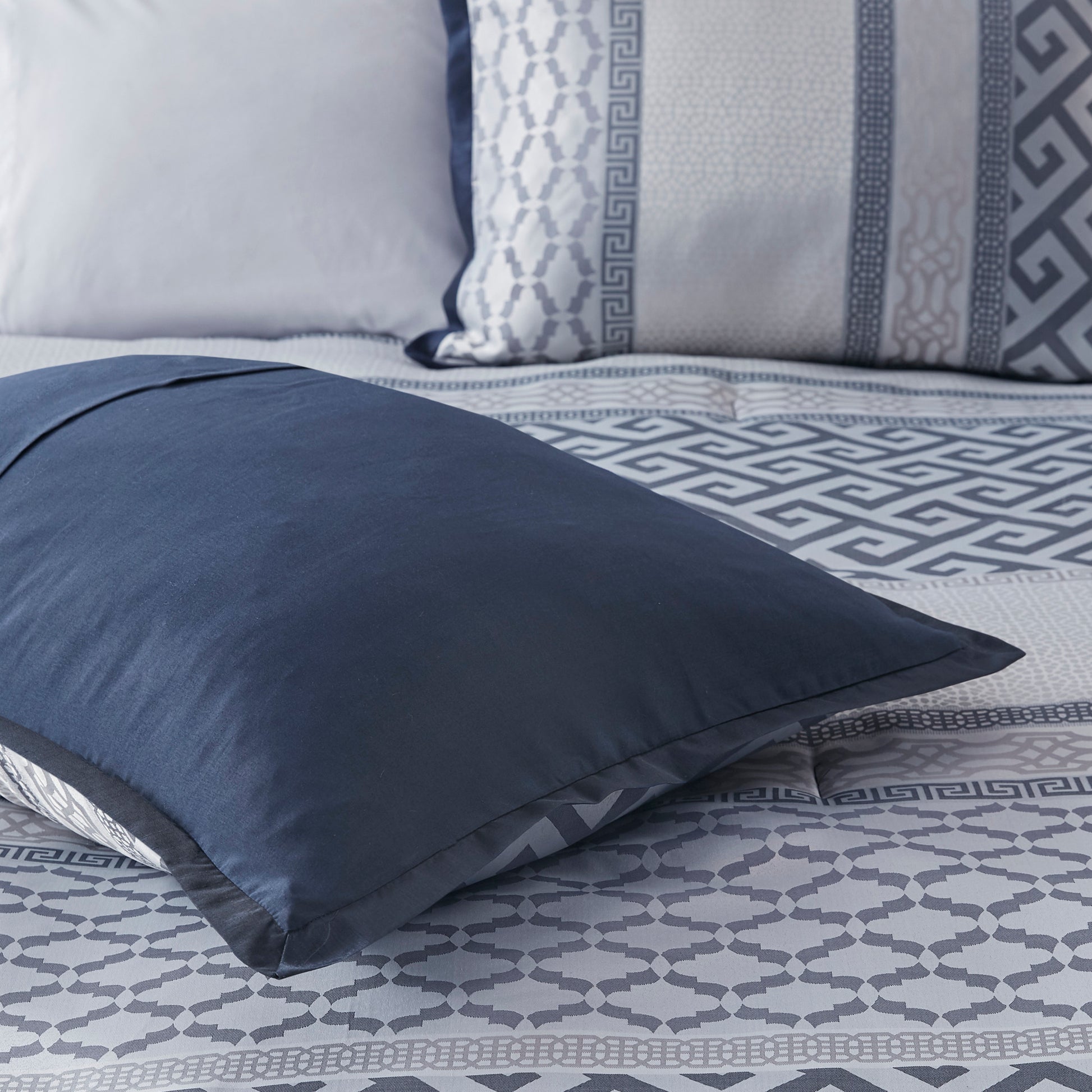 7 Piece Jacquard Comforter Set Navy Cal King California King Navy Polyester