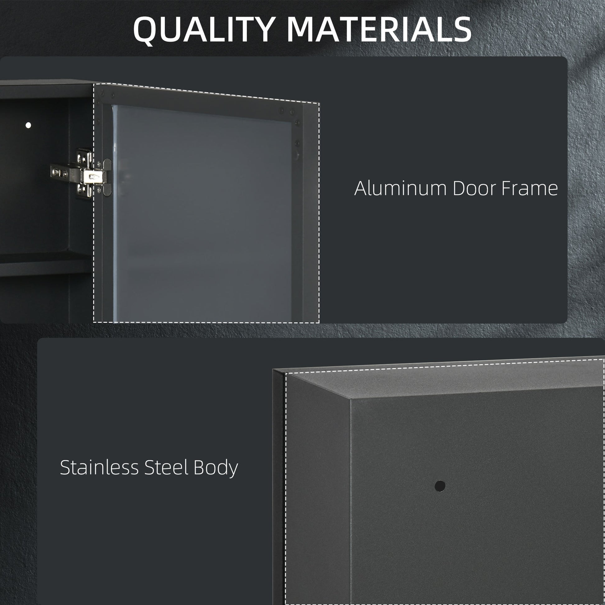 Kleankin Bathroom Mirror With Storage Shelves Bathroom Wall Cabinet, Black Black Stainless Steel