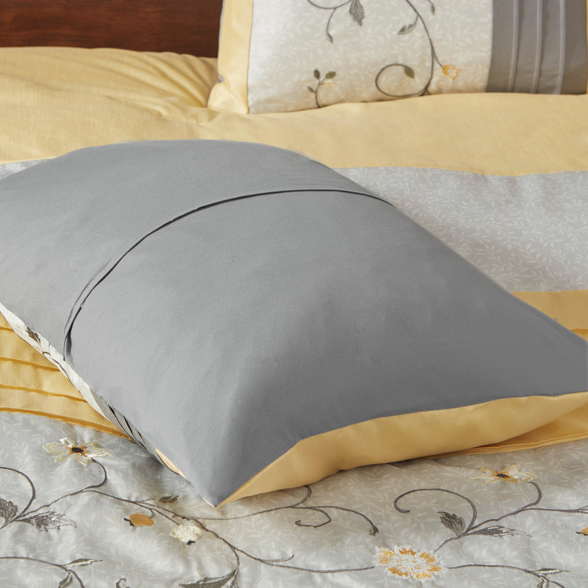 Embroidered 7 Piece Comforter Set Yellow King King Yellow Polyester