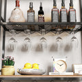Industrial Wine Rack Bar Table, 3 Tier Liquor Bottle And Glass Holder With Storage Shelves, Metal And Wood Wine Organizer For Home Kitchen, Dining Room, And Living Room Black Brown Kitchen American