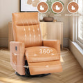 Swivel Recliner Chair, Rocker Glider Chair For Living Room, Office Faux Leather Recliner Chair, Nursery Glider With Large Footrest, Upholstered Deep Seat Single Sofa Chair, High Back, Brown Brown