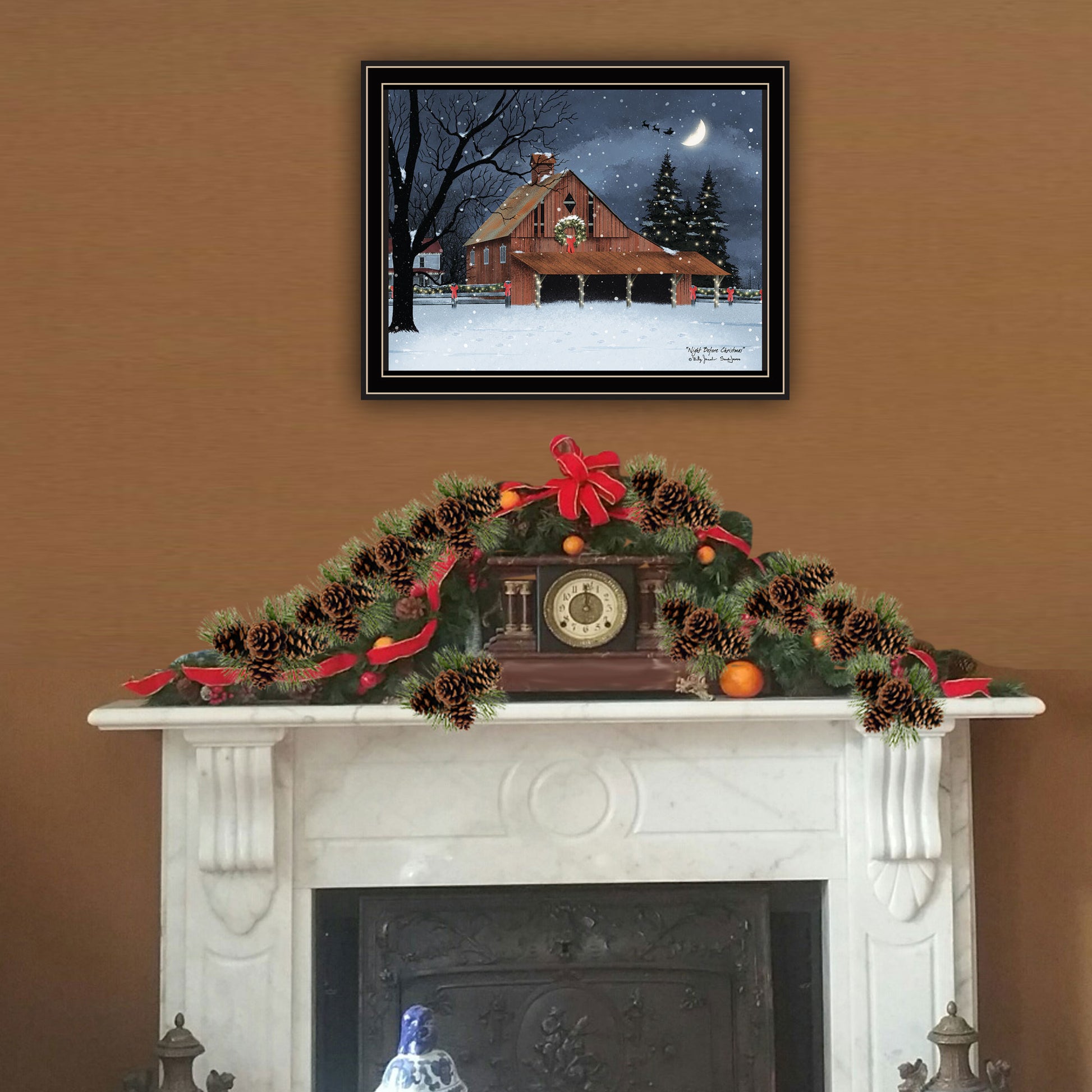 Night Before Christmas Black Framed Wall Art For Living Room, Bedroom Wall Art Print For Home Decor By Billy Jacobs Multi Wood Paper