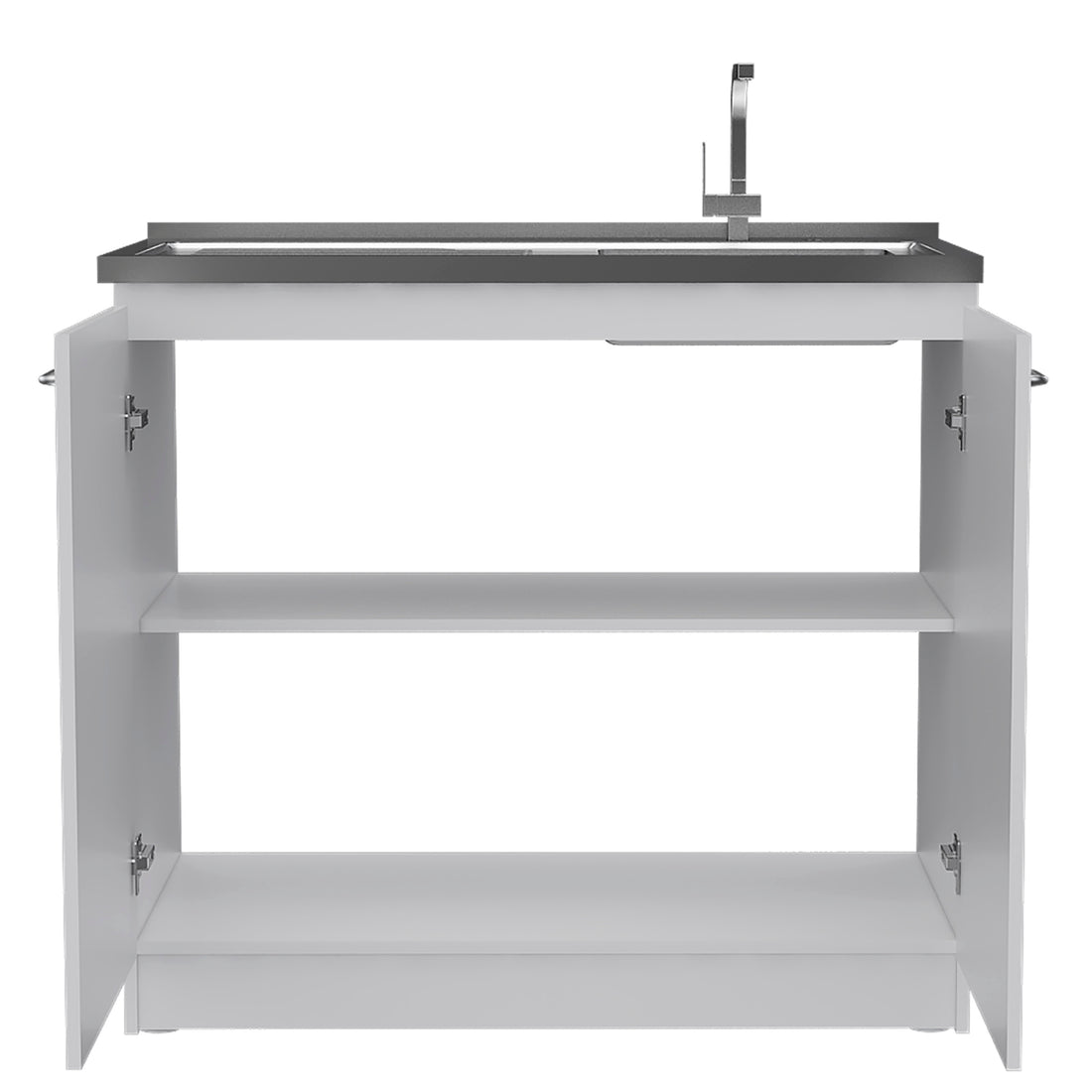 Oklahoma Utility Sink, Double Door Cabinet, Stainless Steel Countertop White Kitchen Modern Melamine Particle Board
