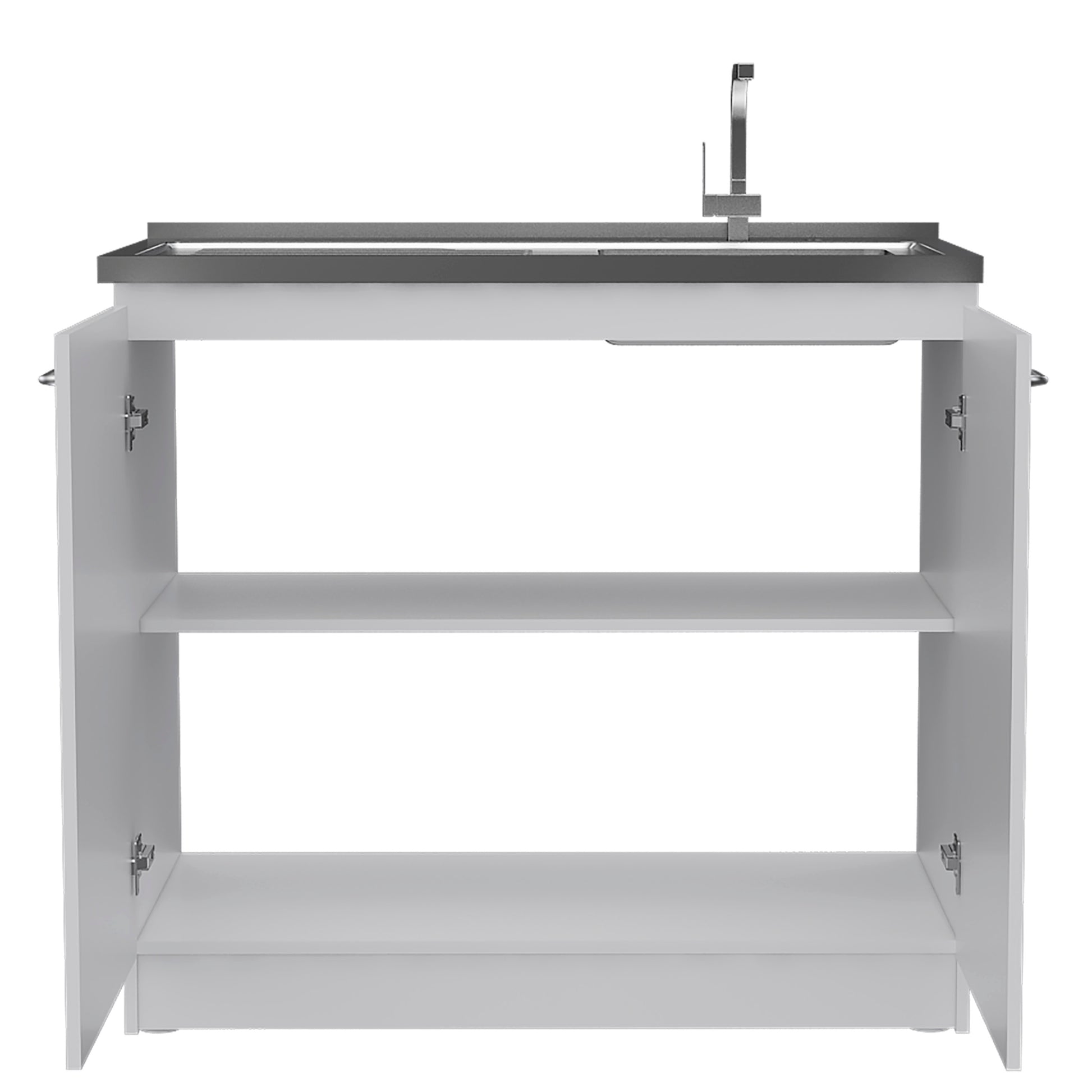 Oklahoma Utility Sink, Double Door Cabinet, Stainless Steel Countertop White Kitchen Modern Melamine Particle Board