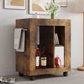 Mid Century Modern Style Movable Side Cabinet For Sofa, Household Brown Trolley Storage Locker And Shelf For Living Room. Black Brown Mdf