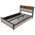 Metal Full Size Platform Bed With 4 Drawers, Upholstered Headboard And Footboard, Sockets And Usb Ports, Beige Full Beige Black Fabric Metal