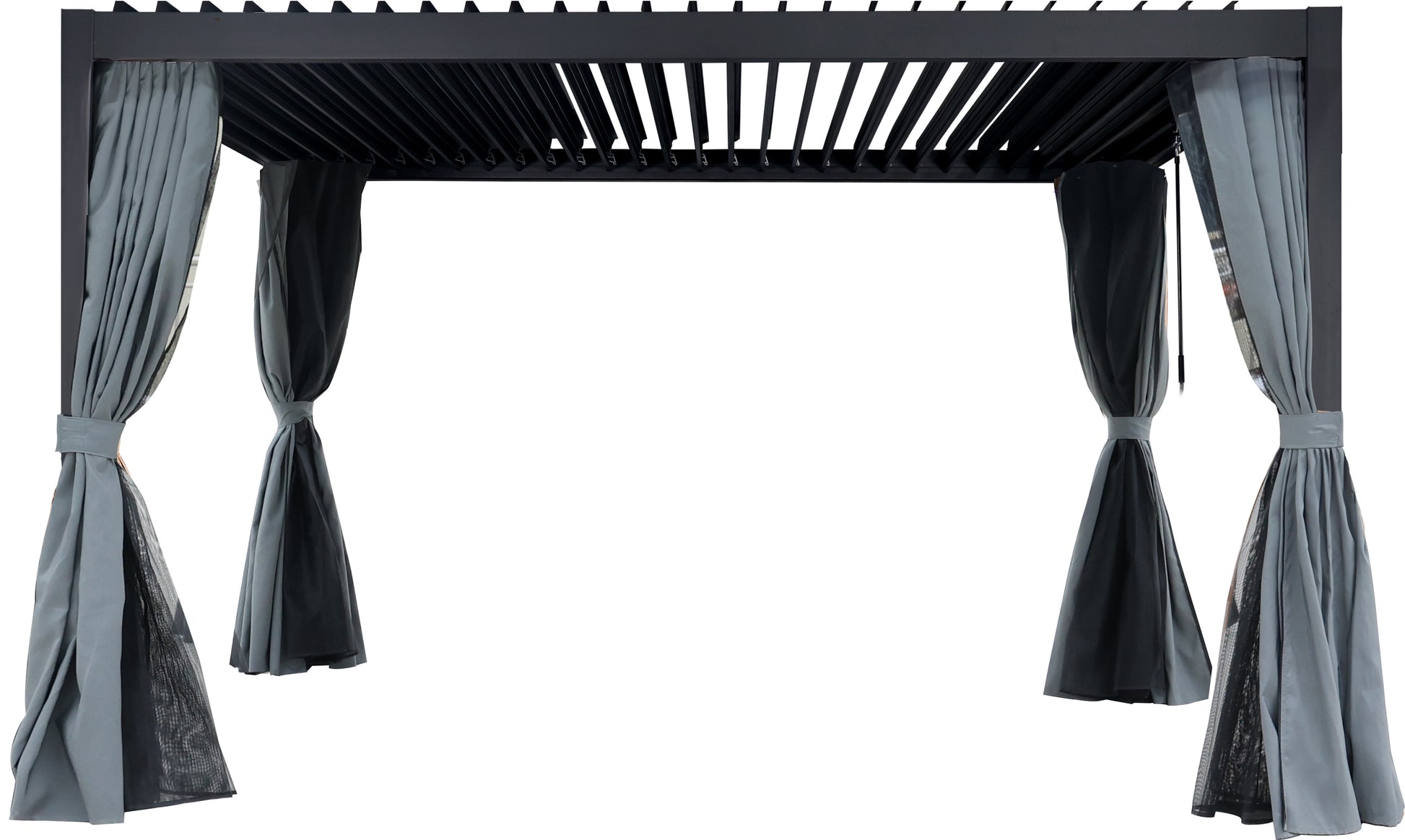 10' 13' Louvered Pergola With Adjustable Roof, With Curtain And Netting Gray Rectangular No Foundation Needed None Garden & Outdoor Classic Powder Coated Frame Gazebos Anchored Aluminium Alloy