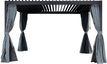 10' 13' Louvered Pergola With Adjustable Roof, With Curtain And Netting Gray Rectangular No Foundation Needed None Garden & Outdoor Classic Powder Coated Frame Gazebos Anchored Aluminium Alloy