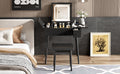 27.9'' Black Makeup Vanity Desk With Flip Top Mirror And Led Light, Dressing Table With Charging Station, 2 Drawers And Fold Up Panel, Vanity Set With Cushioned Stool For Bedroom Black
