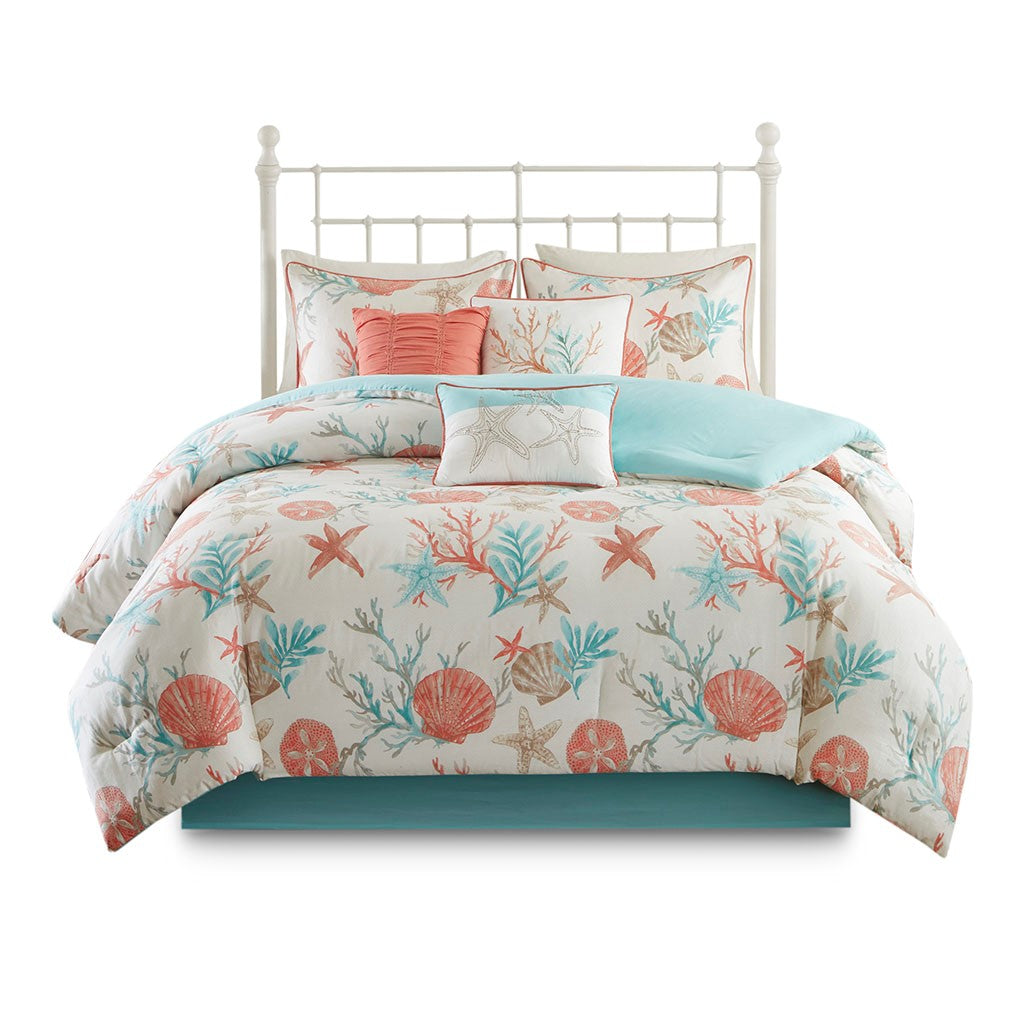 7 Piece Cotton Sateen Comforter Set Coral King King Coral Cotton