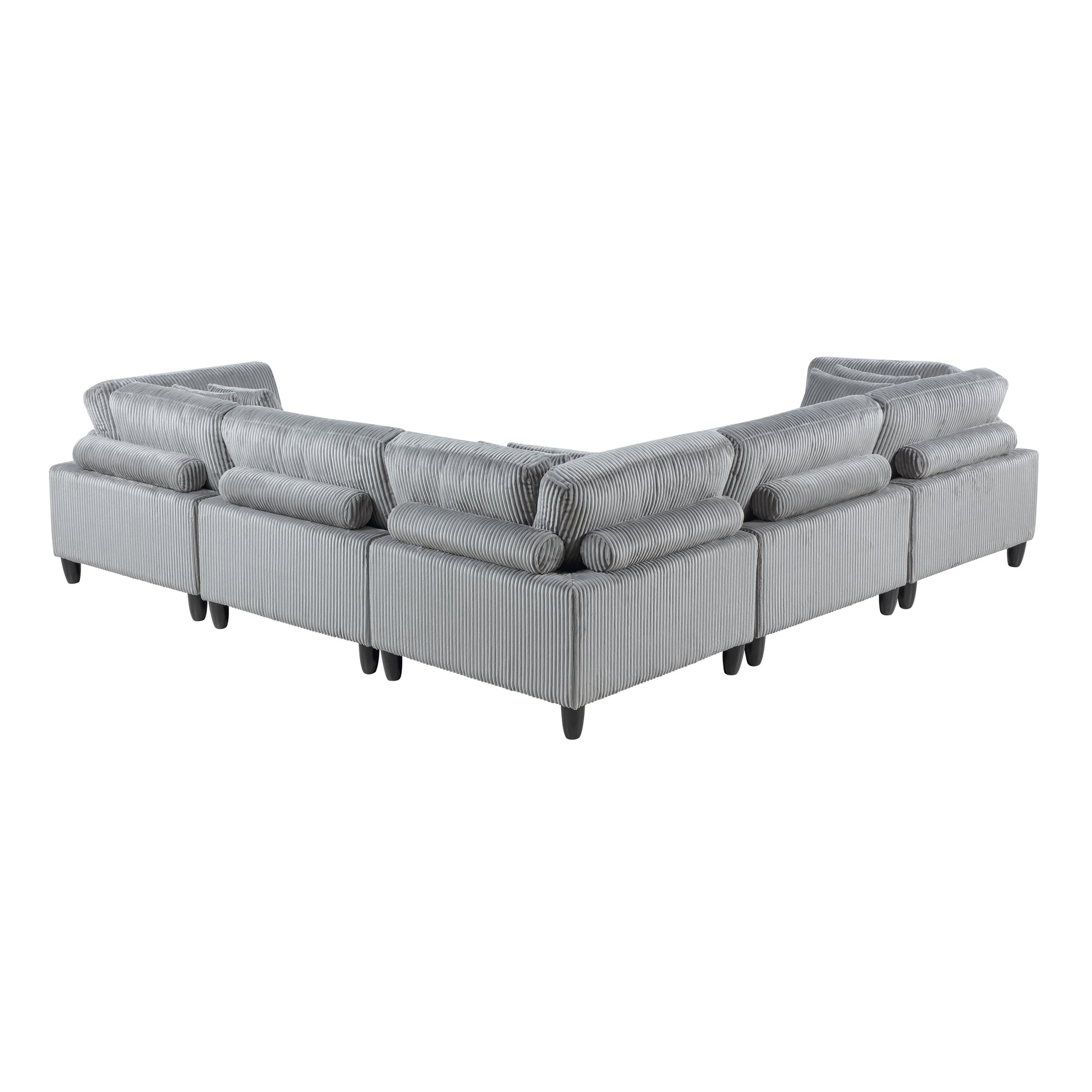 5Pc Modular Sectional Set Gray Corduroy Upholstery 2X Armless Chairs 3X Corner Seats Soft Pillows Living Room Furniture Gray Corduroy Wood Primary Living Space Contemporary,Modern Modular