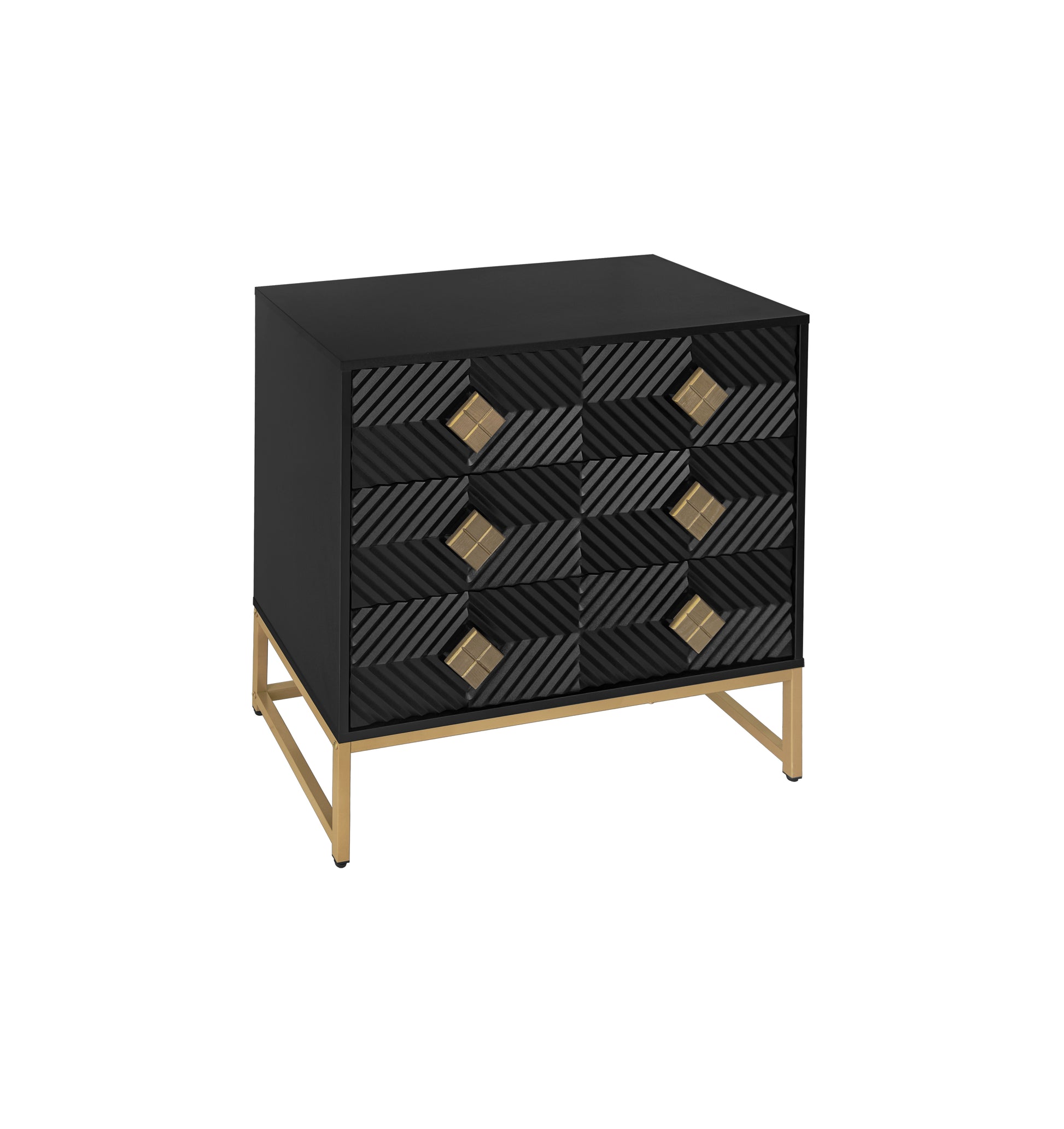 3 Drawer Storage Cabinet,3 Drawer Modern Dresser, Chest Of Drawers With Decorative Embossed Pattern Door For Entryway,Living Room,Bed Room Black Particle Board Mdf