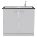 Oklahoma Utility Sink, Double Door Cabinet, Stainless Steel Countertop White Kitchen Modern Melamine Particle Board