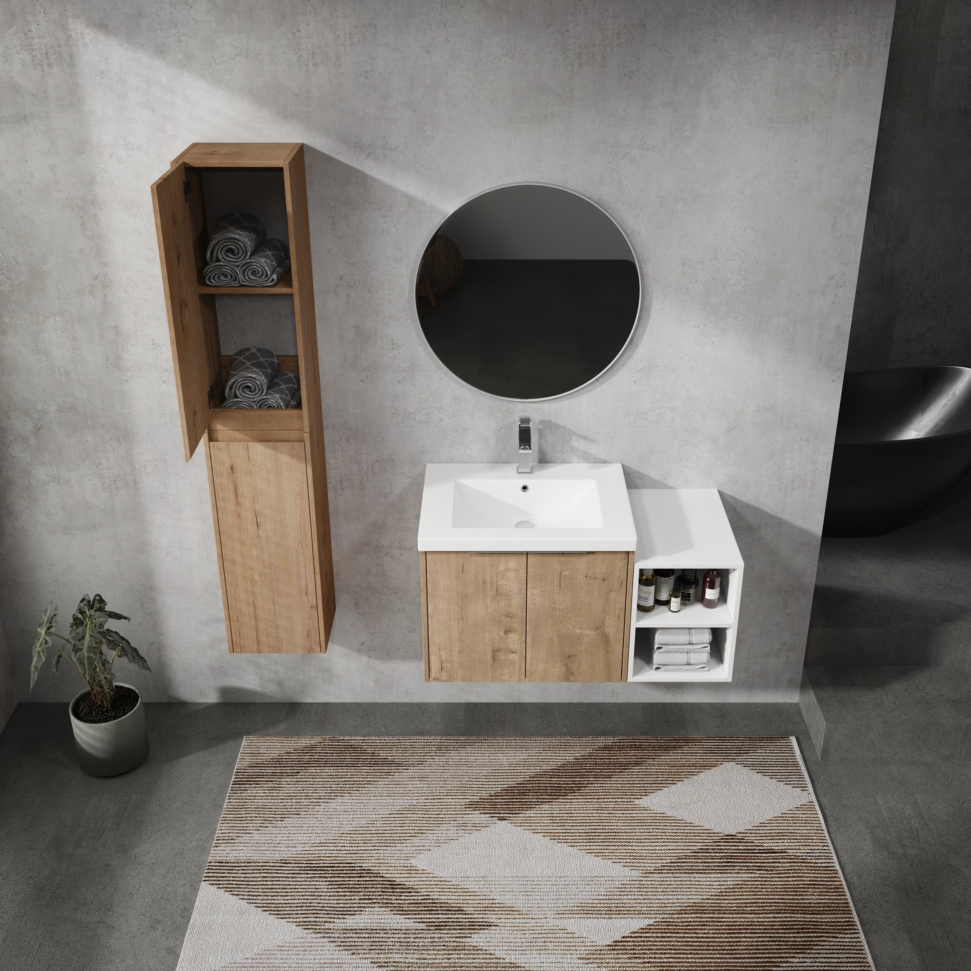 36" Wall Mounted Bathroom Vanity With Sink And Side Cabinet, Soft Close Doors,00112Imox2 0624Imo 0612Gwh Combination Cabinet Kd Packing Imitative Oak Bathroom Modern Plywood Plywood