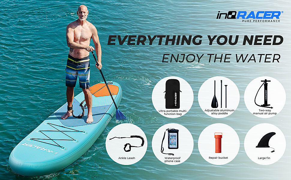 Inqracer 11' 10'6" Inflatable Stand Up Paddle Board With Free Premium Sup Accessories & Backpack Blue Green Pvc