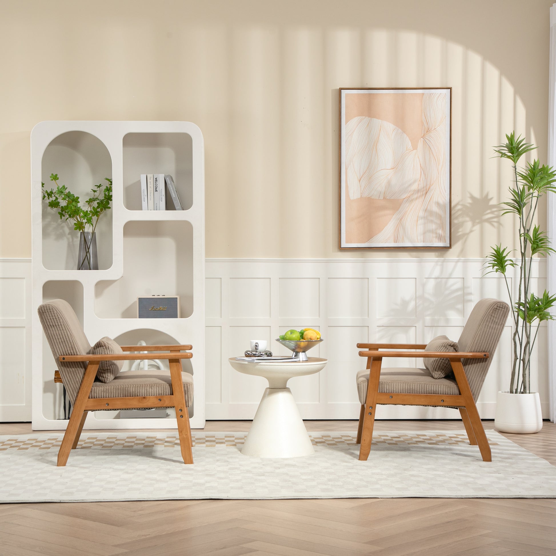 Leisure Chair With Solid Wood Armrest And Feet, Leisure Chair, Wood Frame, Velvet, Solid Rubber Wood Legs, Mid Century Modern Accent Chair, For Living Room Bedroom Studio Chair,Two Packs Camel Corduroy