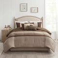 7 Piece Faux Suede Comforter Set Brown Cal King California King Brown Polyester