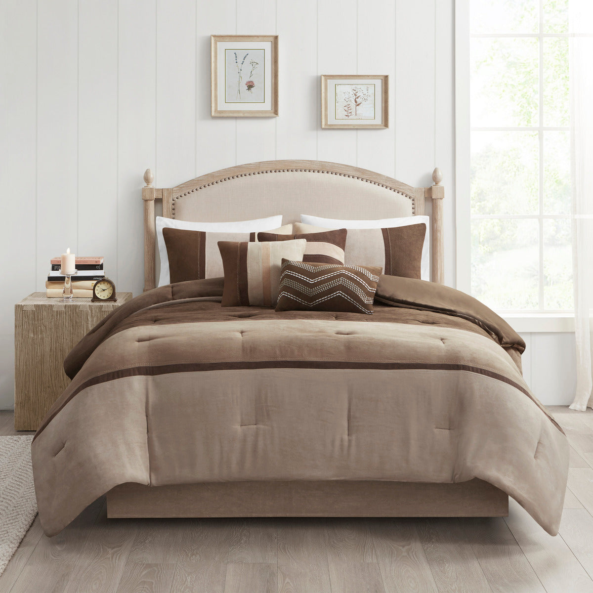 7 Piece Faux Suede Comforter Set Brown Cal King California King Brown Polyester