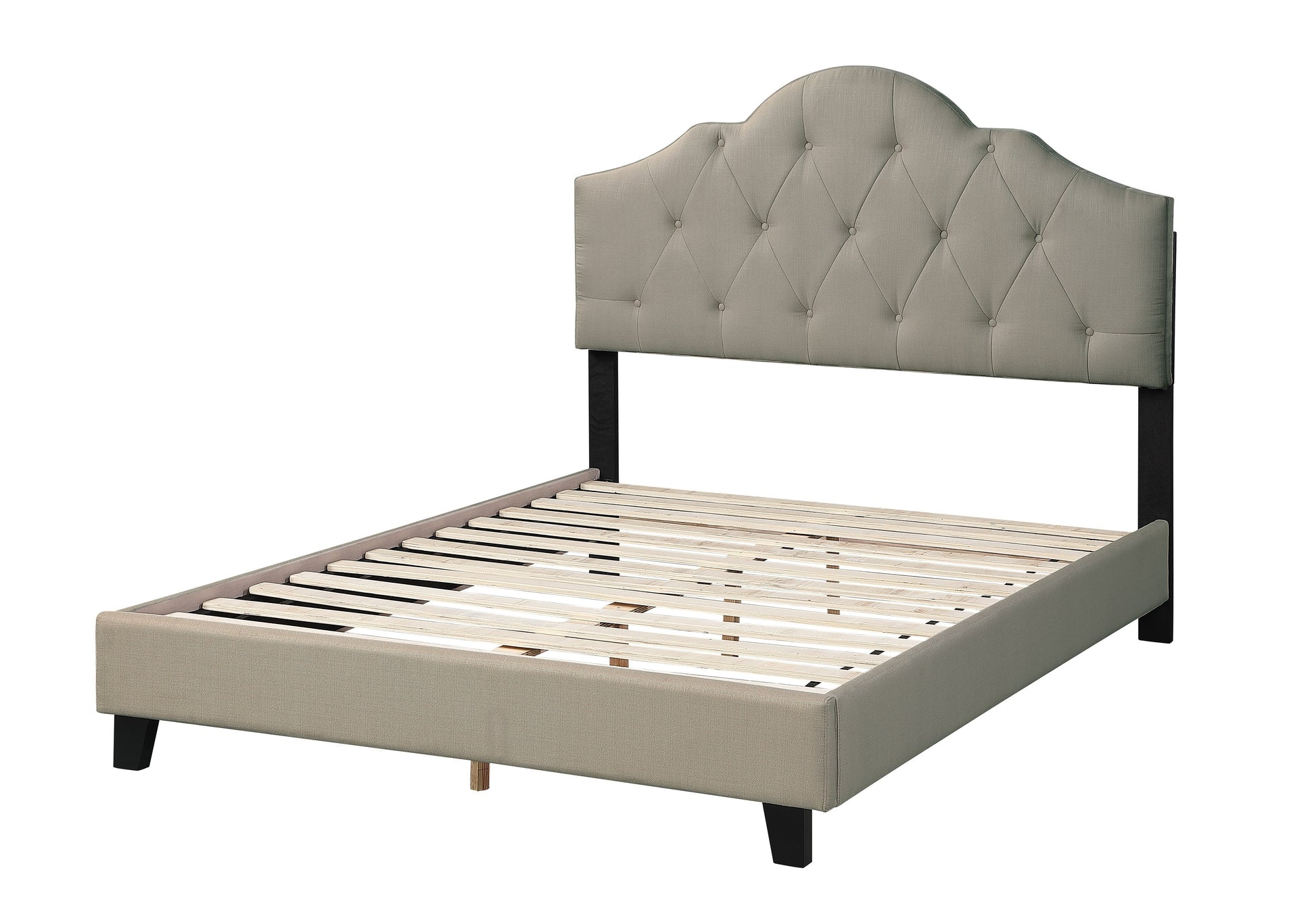 Majestic Arch 1Pc Full Size Bed Adjustable Hb Grey Polyfiber Tufted Upholstered Wooden Bedframe Bedroom Furniture Box Spring Not Required Full Gray Espresso Wood Bedroom