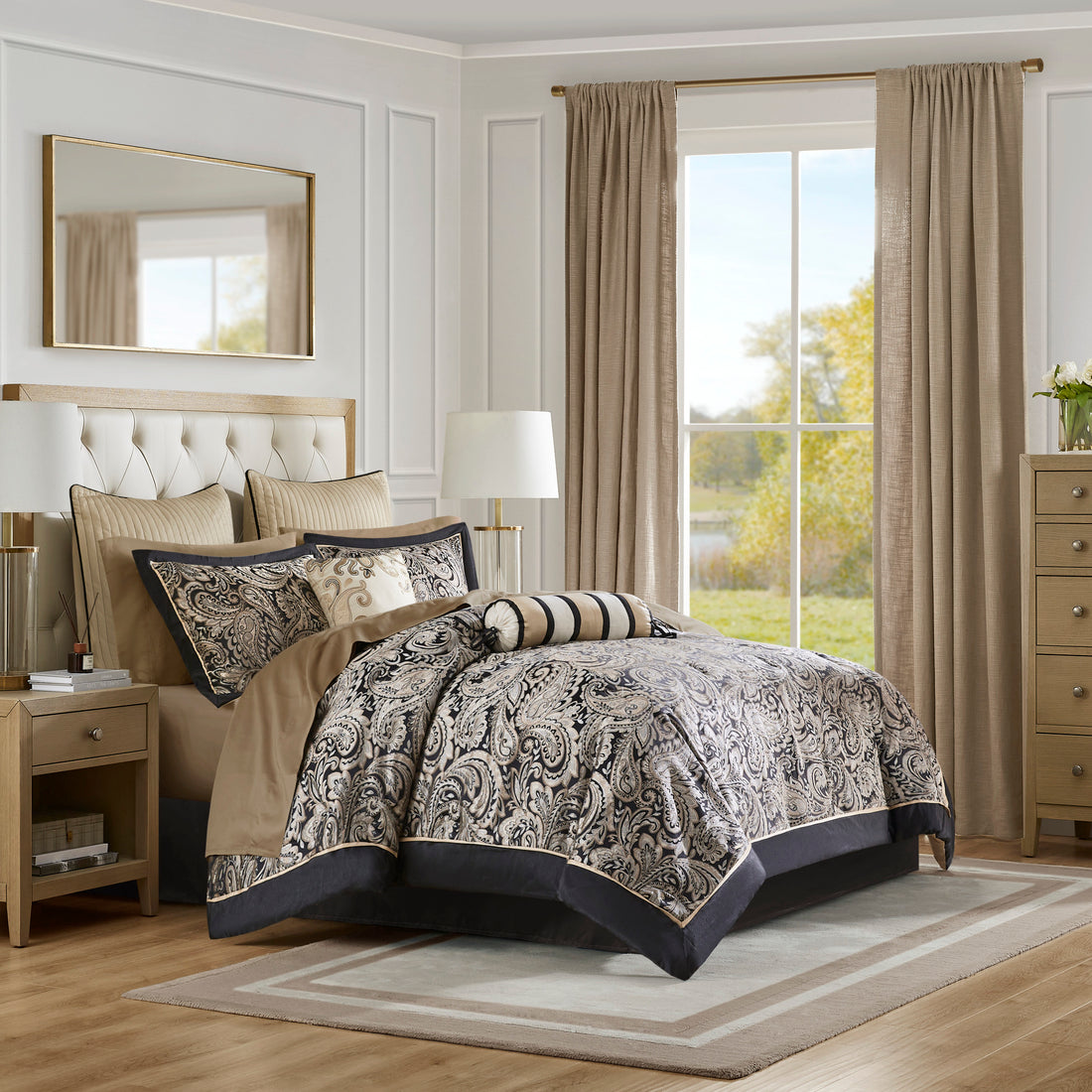 12 Piece Comforter Set With Cotton Bed Sheets Black Cal King California King Black Cotton
