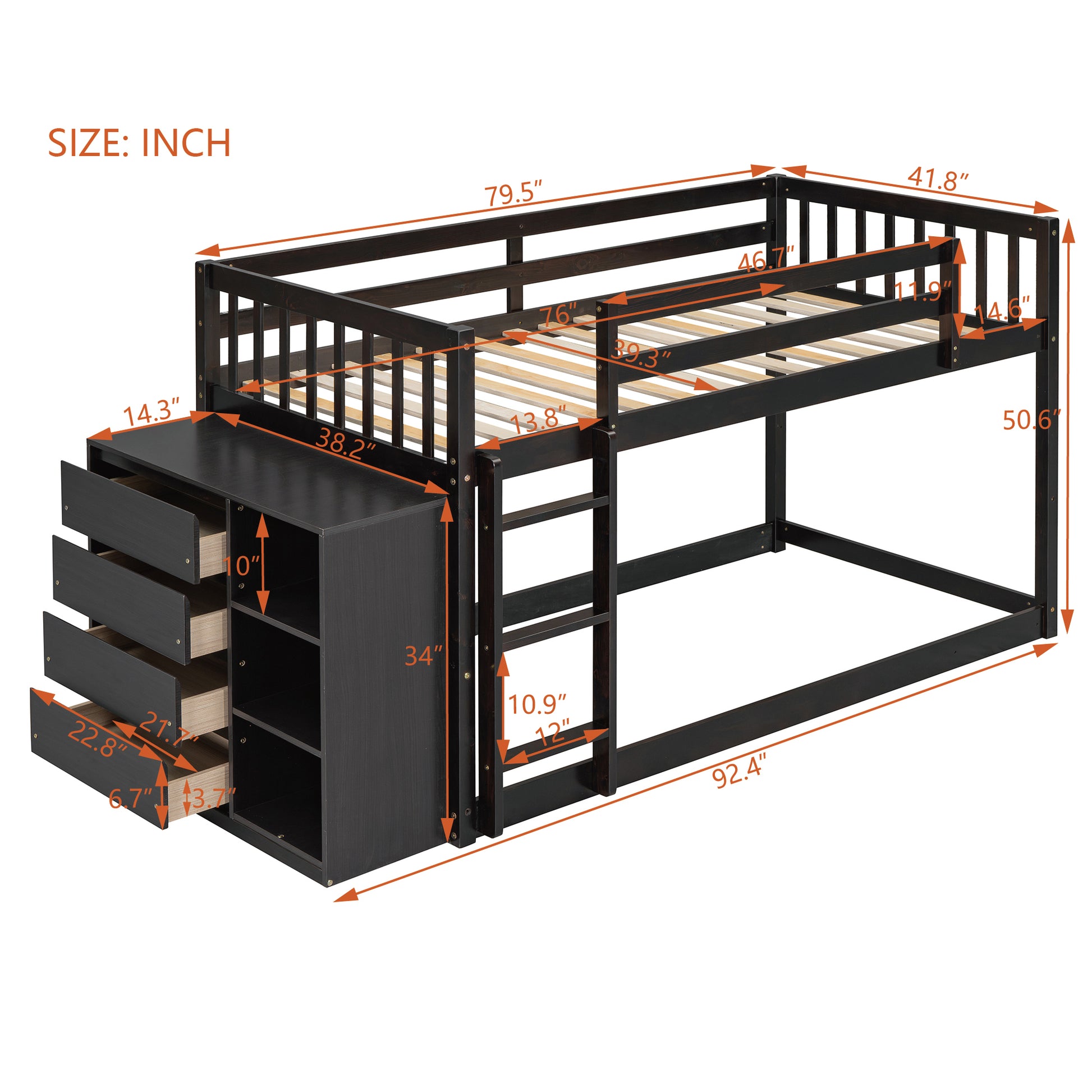 Twin Over Twin Bunk Bed With 4 Drawers And 3 Shelves Espresso Twin Espresso Solid Wood