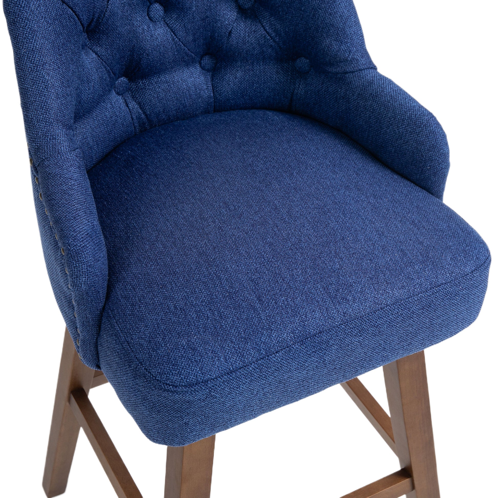 Coolmore Bar Stools Set Of 2 Counter Height Chairs With Footrest For Kitchen, Dining Room And 360 Degree Solid Wood Legs Swivel Bar Stools Set Of 2 Navy Linen Navy Foam Linen