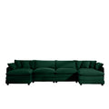 Corduroy Sofamodern Upholstered 4 Seater With 3 Footstools Corduroy Fabric Sofaoffice Living Room Apartment Comfortable Sofa, Easy To Assemble With 2 Arm Pillows And 4 Throw Pillows Green Corduroy 4 Seat