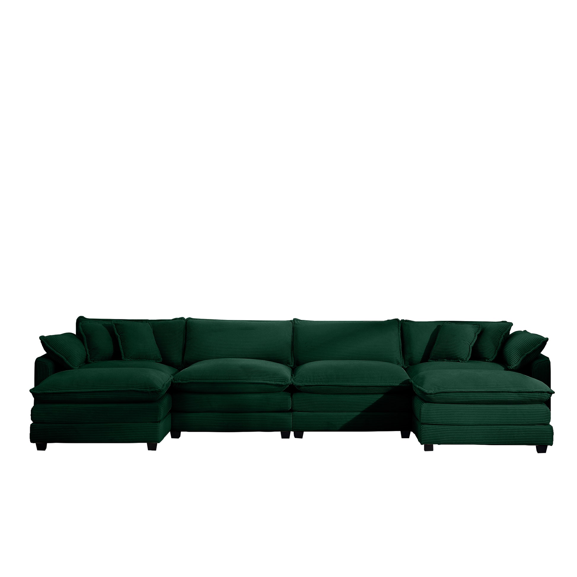 Corduroy Sofamodern Upholstered 4 Seater With 3 Footstools Corduroy Fabric Sofaoffice Living Room Apartment Comfortable Sofa, Easy To Assemble With 2 Arm Pillows And 4 Throw Pillows Green Corduroy 4 Seat