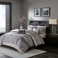 7 Piece Jacquard Comforter Set Grey Taupe King King Grey Taupe Polyester